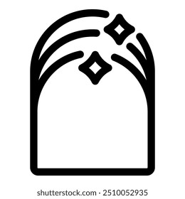 Black outline vector icon representing a magic portal with shining stars, perfect for fantasy games or any project that needs a touch of magic