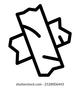 Black outline vector icon representing a plaster cast, typically used to immobilize and protect a broken bone during healing