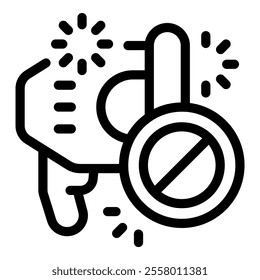 Black outline vector icon representing the prohibition to use a starting pistol for sport competition