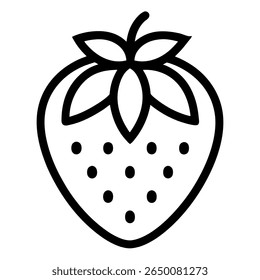 Black outline vector icon of strawberry on white background.
