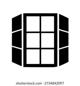 A black outline vector icon of a window with multiple panes, representing home, view, or architecture.