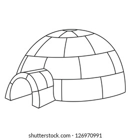 Black Outline Vector Igloo On White Background.