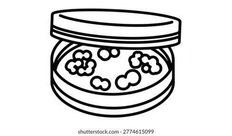 Black outline vector illustration of bacteria growing in a petri dish