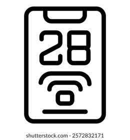 Black outline vector illustration of a digital smart lock display on smartphone screen