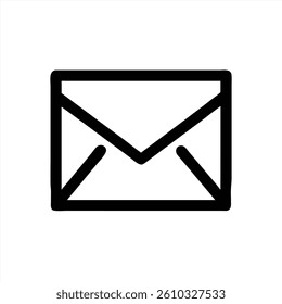 A black outline vector illustration of an envelope. The design is minimalistic, focusing on the shape and angles of the envelope, suitable for various graphic needs.