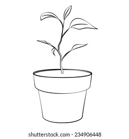 Black outline vector jardiniere on white background.