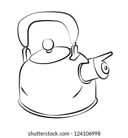 Black outline vector kettle on white background.