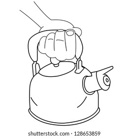 Black outline vector kettle on white background.
