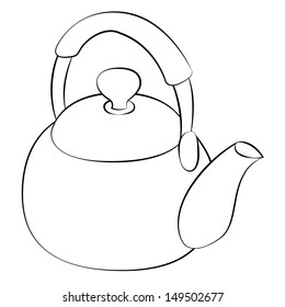 Black outline vector kettle on white background.