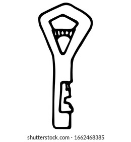 Tecla vectorial de contorno negro en fondo blanco. Sencillo emblema de clave en estilo doodle. Ilustración aislada vectorial de material.