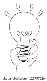 Black outline vector light bulb on white background.