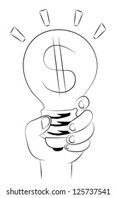 Black outline vector light bulb dollar on white background.