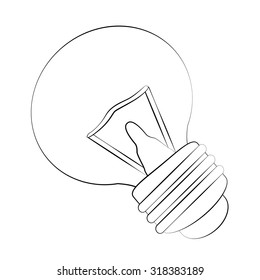 Black outline vector light bulb on white background.