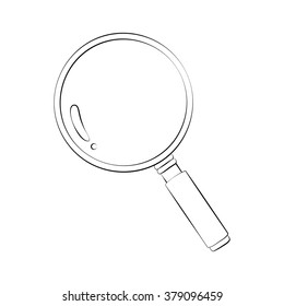 Black outline vector magnifier on white background.