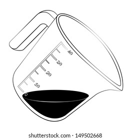 Black outline vector measuring cup on white background.