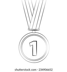 Black outline vector Medal on white background.