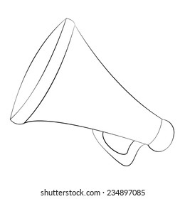 Black outline vector megaphone on white background.