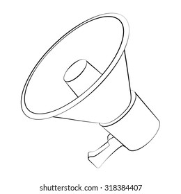 Black outline vector megaphone on white background.