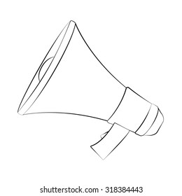 Black outline vector megaphone on white background.