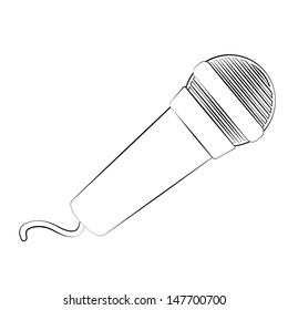 Black outline vector microphone on white background.