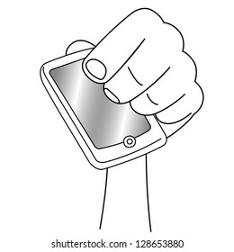 Black outline vector mobile phone on white background.