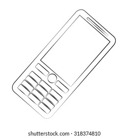 Black outline vector mobile phone on white background.