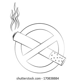 Black outline vector No smoking sign on white background.