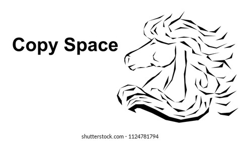 black outline vector on white isolated background of wildlife mustang house head symbol icon of business victory successful luck charm of wealth, speed of change, leadership power, innovation strategy