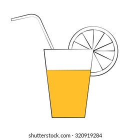 Black outline vector orange juice on white background.