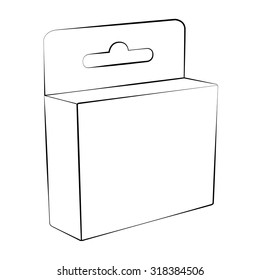 Black outline vector packaging on white background.