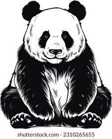 black outline vector Panda isolated on a white background 