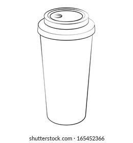 Black outline vector Paper cup on white background.