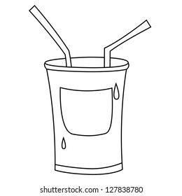 Black outline vector paper soda cup on white background.