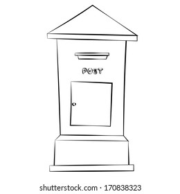 Black outline vector Postbox on white background.