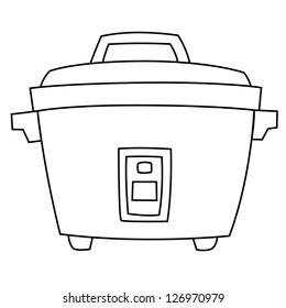 Black outline vector rice cooker on white background.
