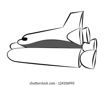 Black outline vector rocket on white background.