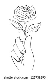 Black outline vector rose on white background.