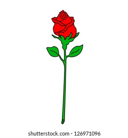 Black outline vector rose on white background.