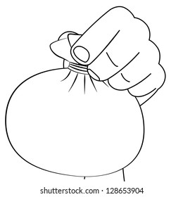 Black outline vector sack on white background.