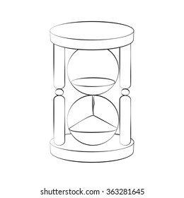 Black outline vector sandglass on white background.