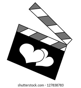 Black outline vector slate film of love on white background.