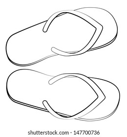Black outline vector slippers on white background.