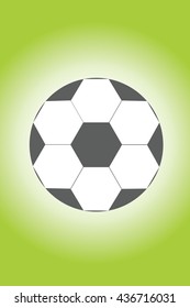 Black outline vector soccer ball on green background.