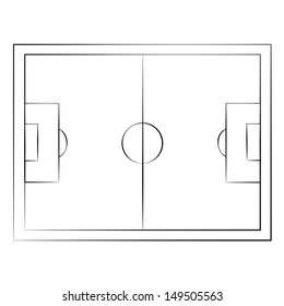 Black outline vector soccer field on white background.