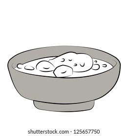 Black outline vector soup on white background.