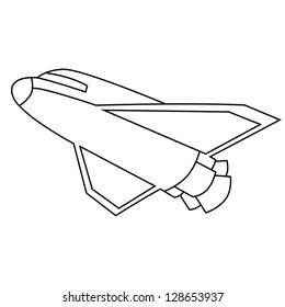 Black outline vector spacecraft on white background.