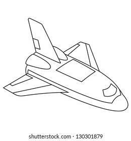Black outline vector spacecraft on white background.