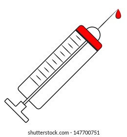 Black outline vector syringe on white background.