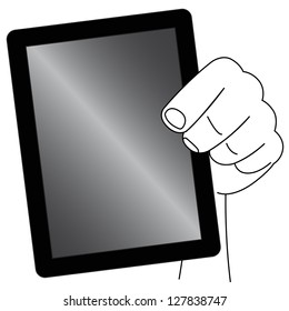 Black outline vector tablet on white background.