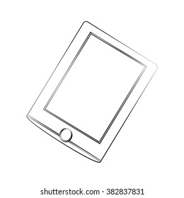 Black outline vector tablet on white background.